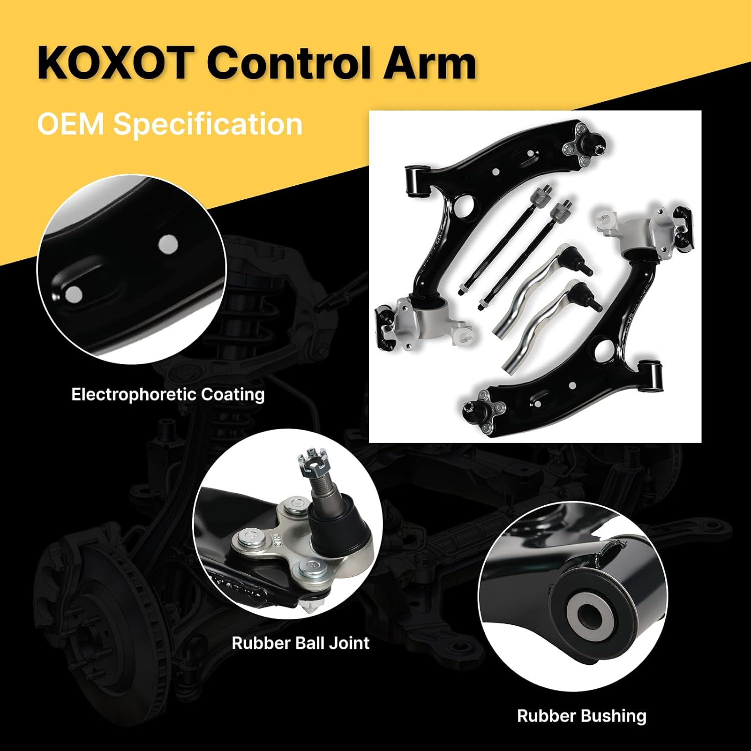 6Pc Front Lower Control Arm with Ball Joints Inner Outer Tie Rod Fit for Honda 2017 2018 2019 2020 2021 2022 CR-V CMS601054 CMS601055 K750908 ES801495 ES801496