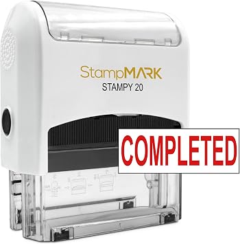 StampMark Self Inking Rubber Office Stamp with Red Ink Completed - Small Size