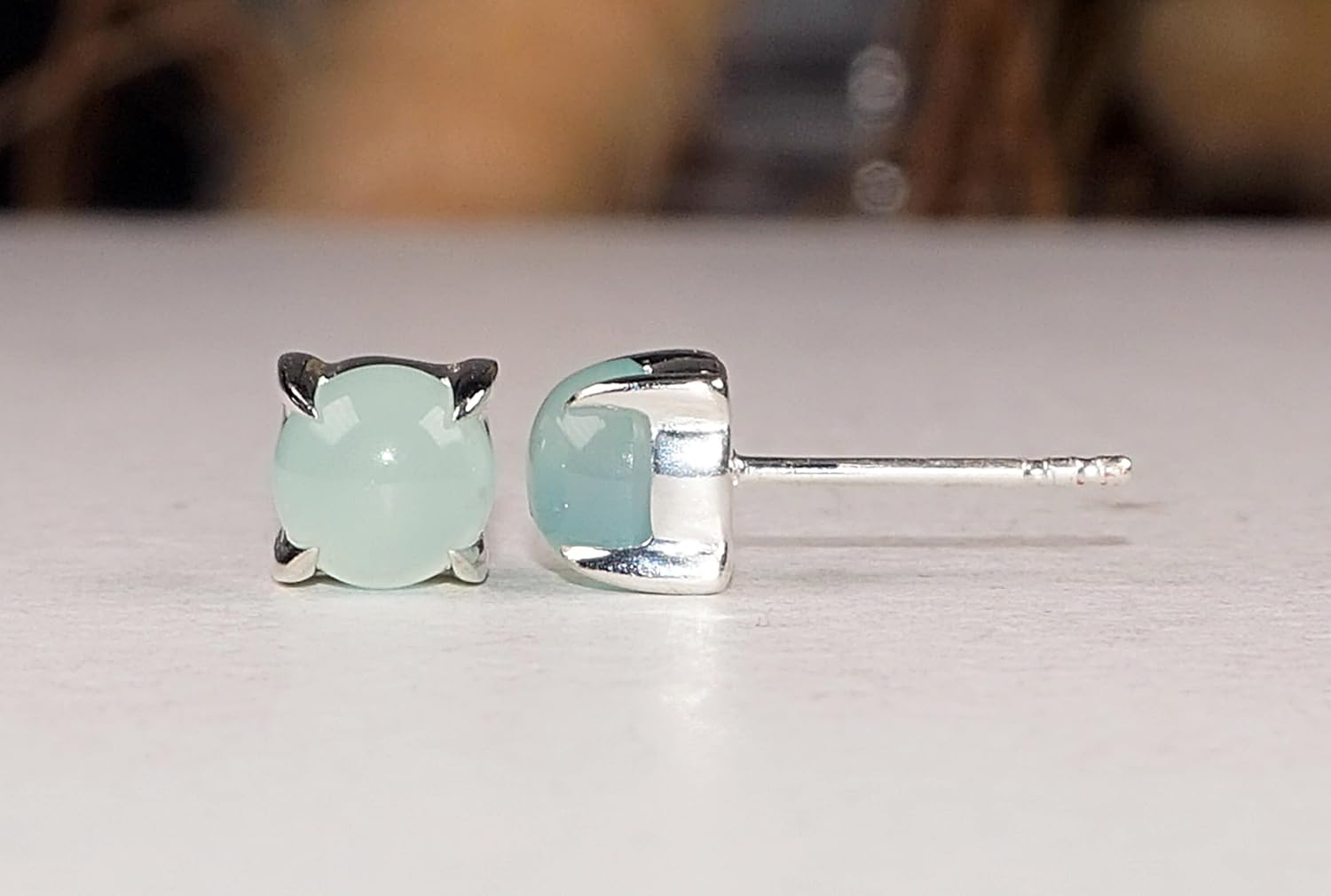 6mm Round Cabochon Genuine Rainbow Moonstone 925 Sterling Silver Stud Earrings June Birthstone, S16 - Image 9