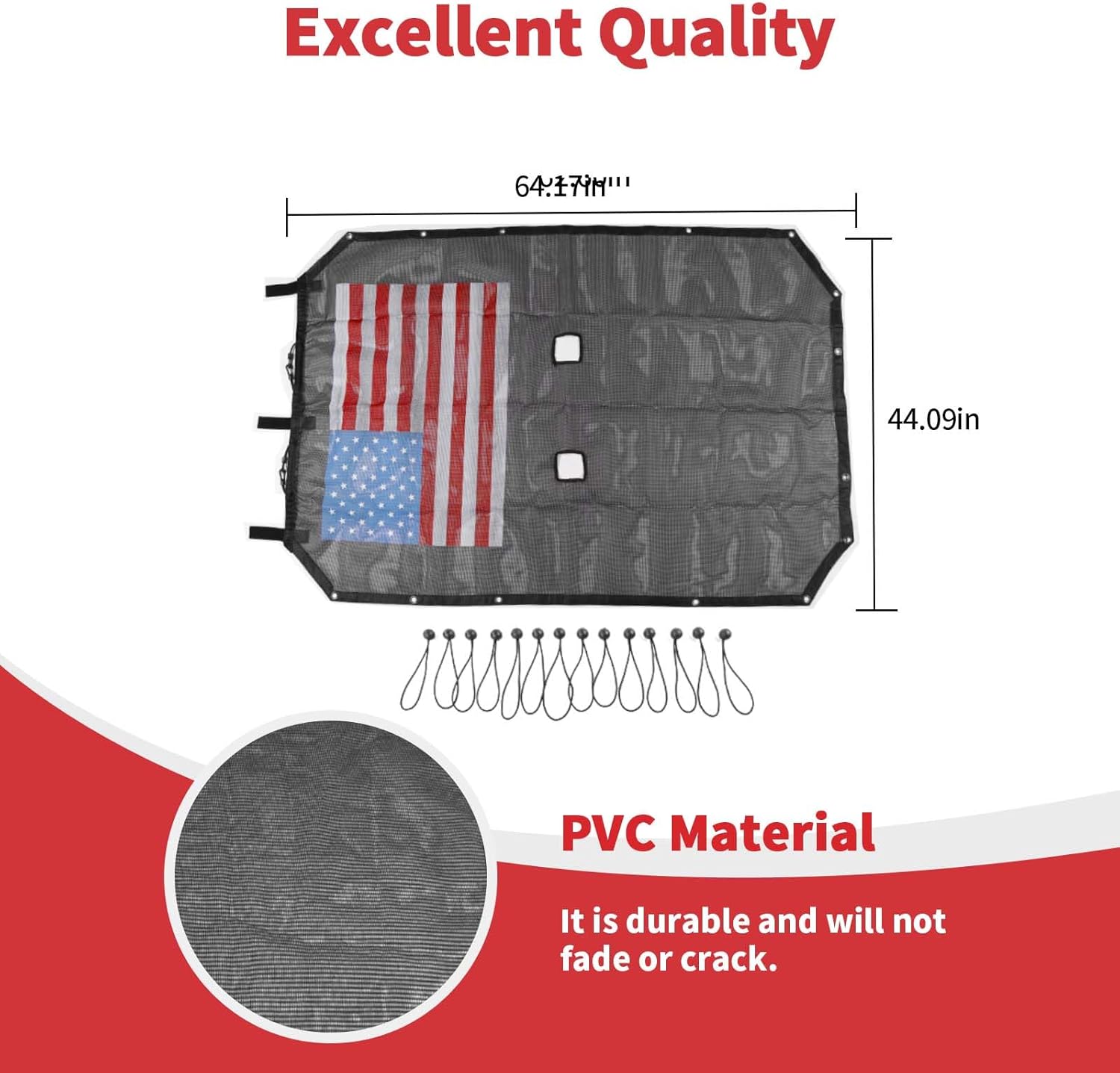 Linskip Sun Shade Compatible with 2007-2017 Jeep Wrangler JK 4 Door, Full-Body Mesh Sunshade Bikini Top Cover for Jeep JK Exterior Accessories(Flag)