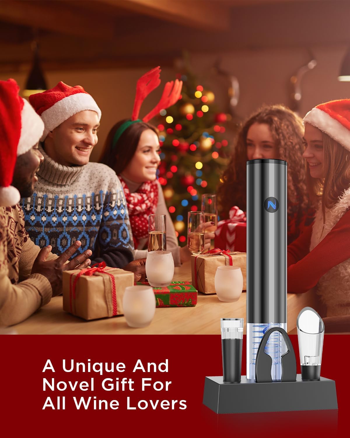 Electric Wine Opener with Charging Base - Perfect Wine Gift Set for Women/Men - Corkscrew Wine Bottle Opener with Aerator & Pourer, Vacuum Stopper, Foil Cutter