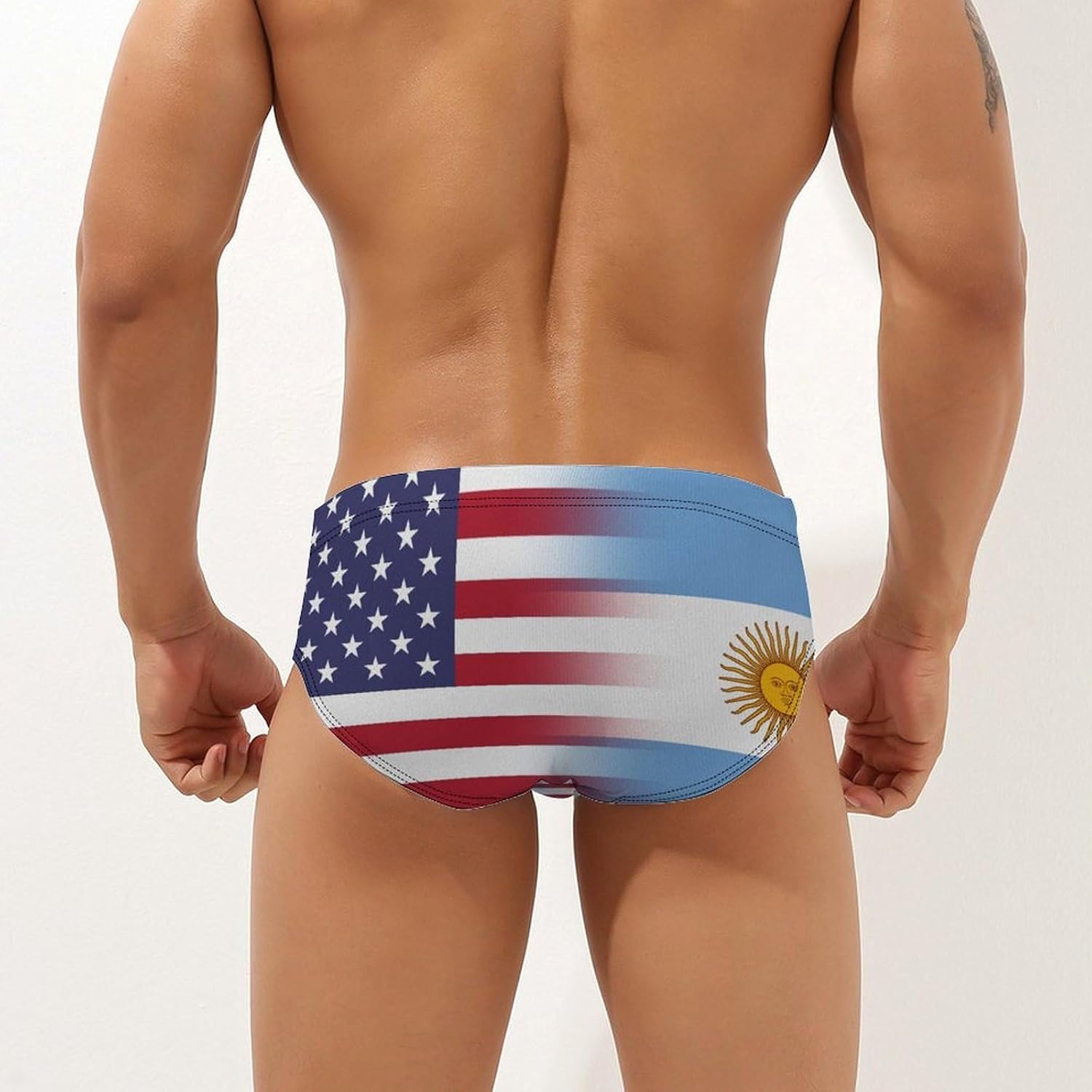 U.S.A Argentina Flag Mens Swim Briefs Print Bikini Swimwear Sport Swimsuit Surf Shorts Trunks