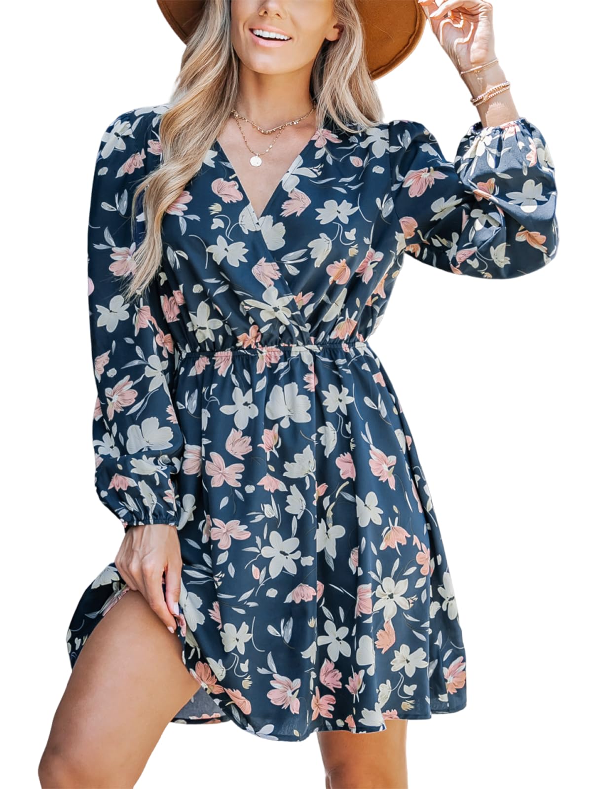 CUPSHE Women's Summer Dress Square Neck Puff Sleeves Midi Dress Floral Pattern Slit Casual Dresses Midi Dress