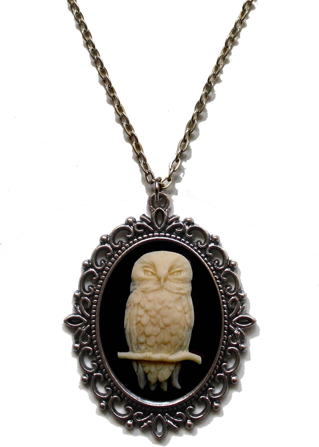 Owl Cameo Steampunk Gothic Pendant Necklace on Chain