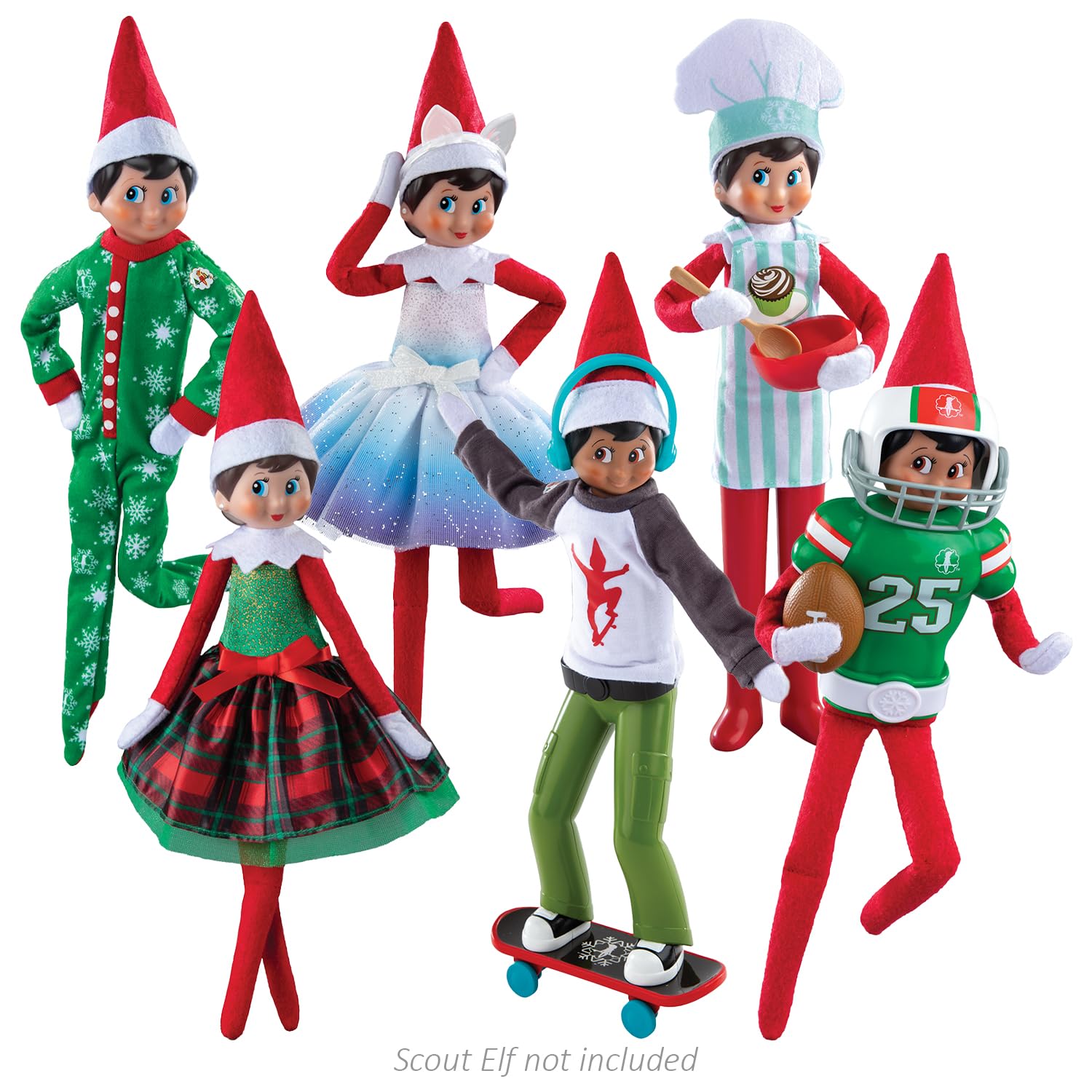Amazon.com: The Elf on The Shelf Claus Couture 2024 Complete 6 Set: PJs, 2  Dresses, Chef, Skateboarder, Football : Toys & Games