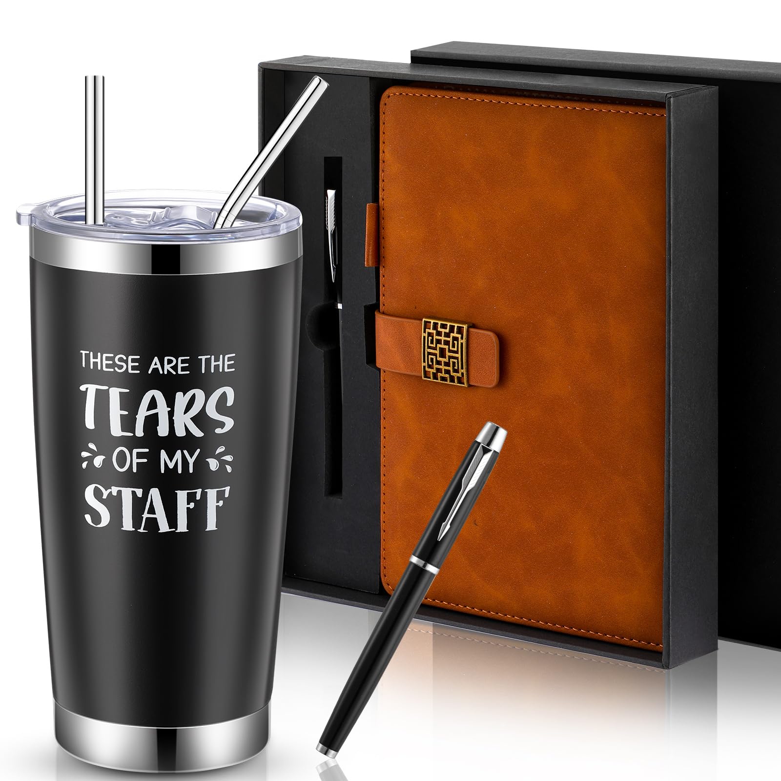 Gobelet isotherme et carnet cuir A5 pour organiser le bureau du boss