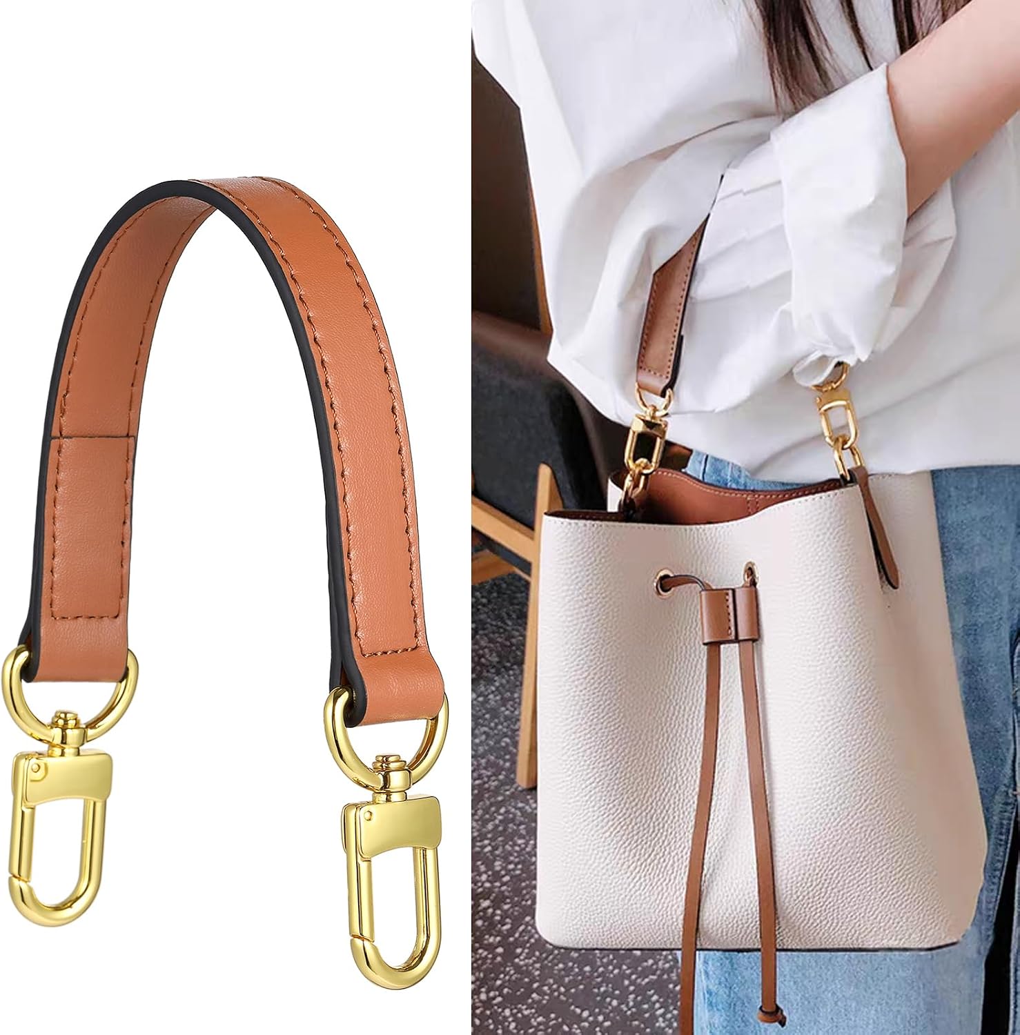 Genuine leather purse Handle compatible with Neonoe for Metis Noe BB NM Beaubourg Hobo image 2