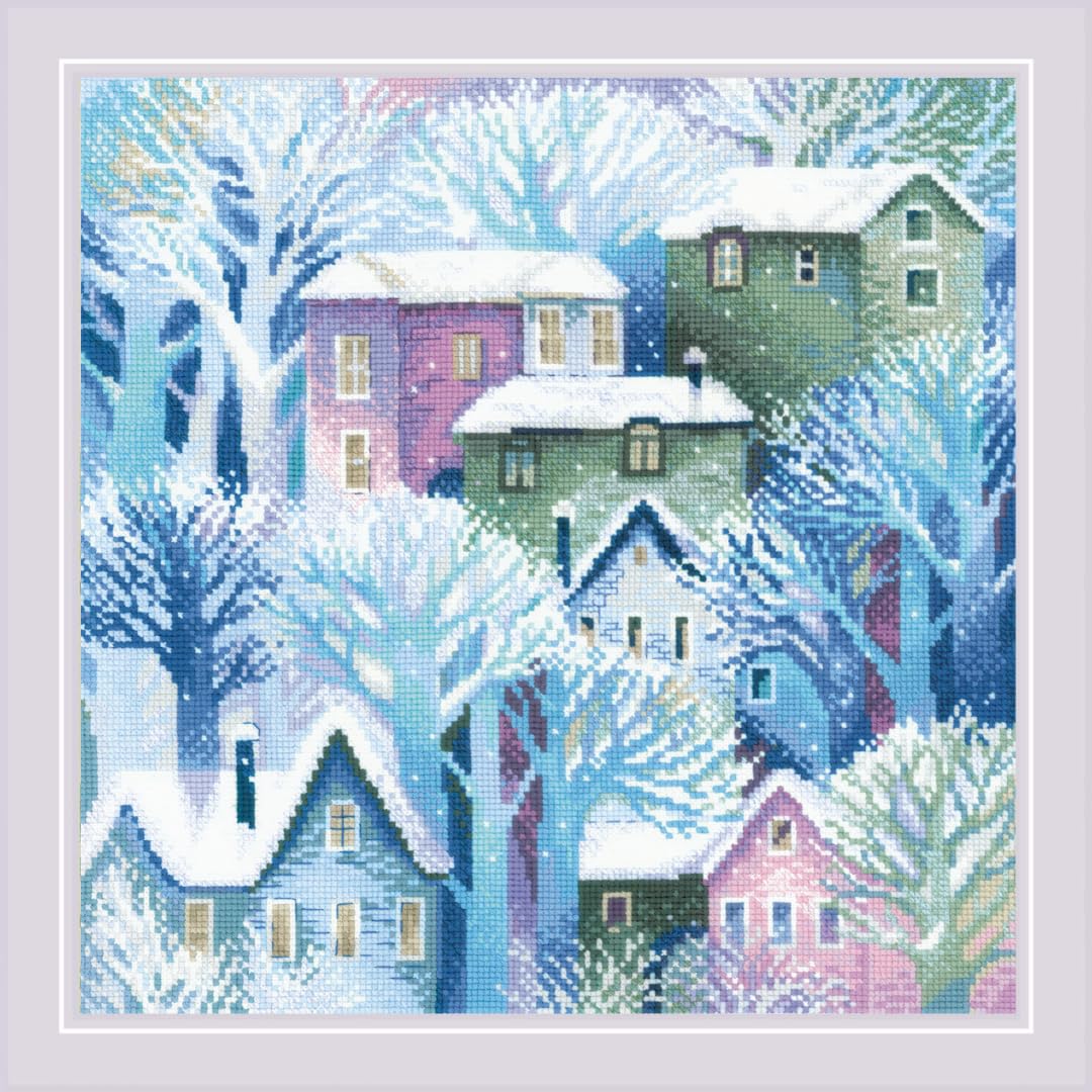 Riolis Multicolor - Panel/Cushion Town 2247, Cross Stitch Kits 15¾"X15¾, Cross Stitch Kits For Beginners & Advanced, Crossstitching Kits Adult, Counted Stitching Kits, Winter Embroidery Kit