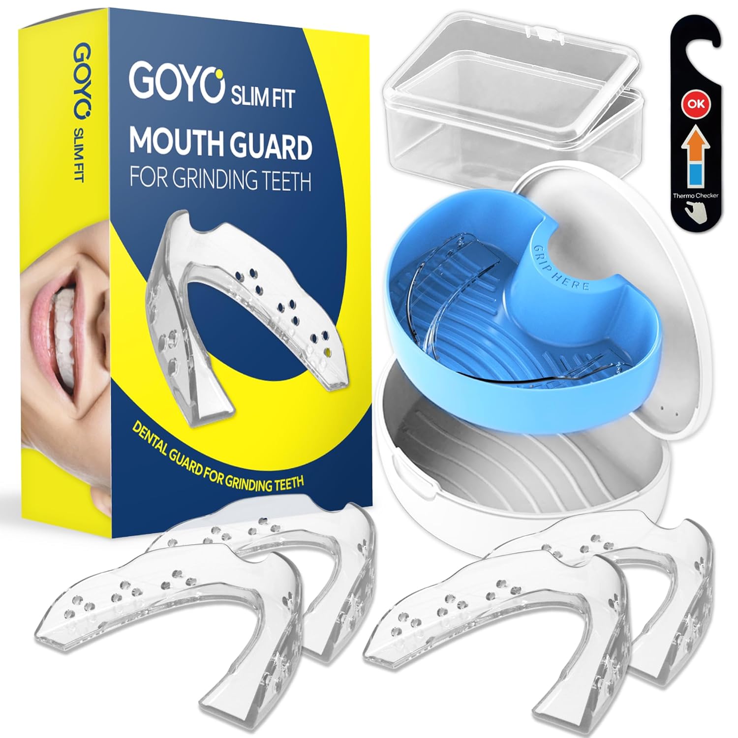 GOYO Slim FIT Pack of 4 Mouth Guard for Clenching Teeth at Night with Thermo Checker Dental Case