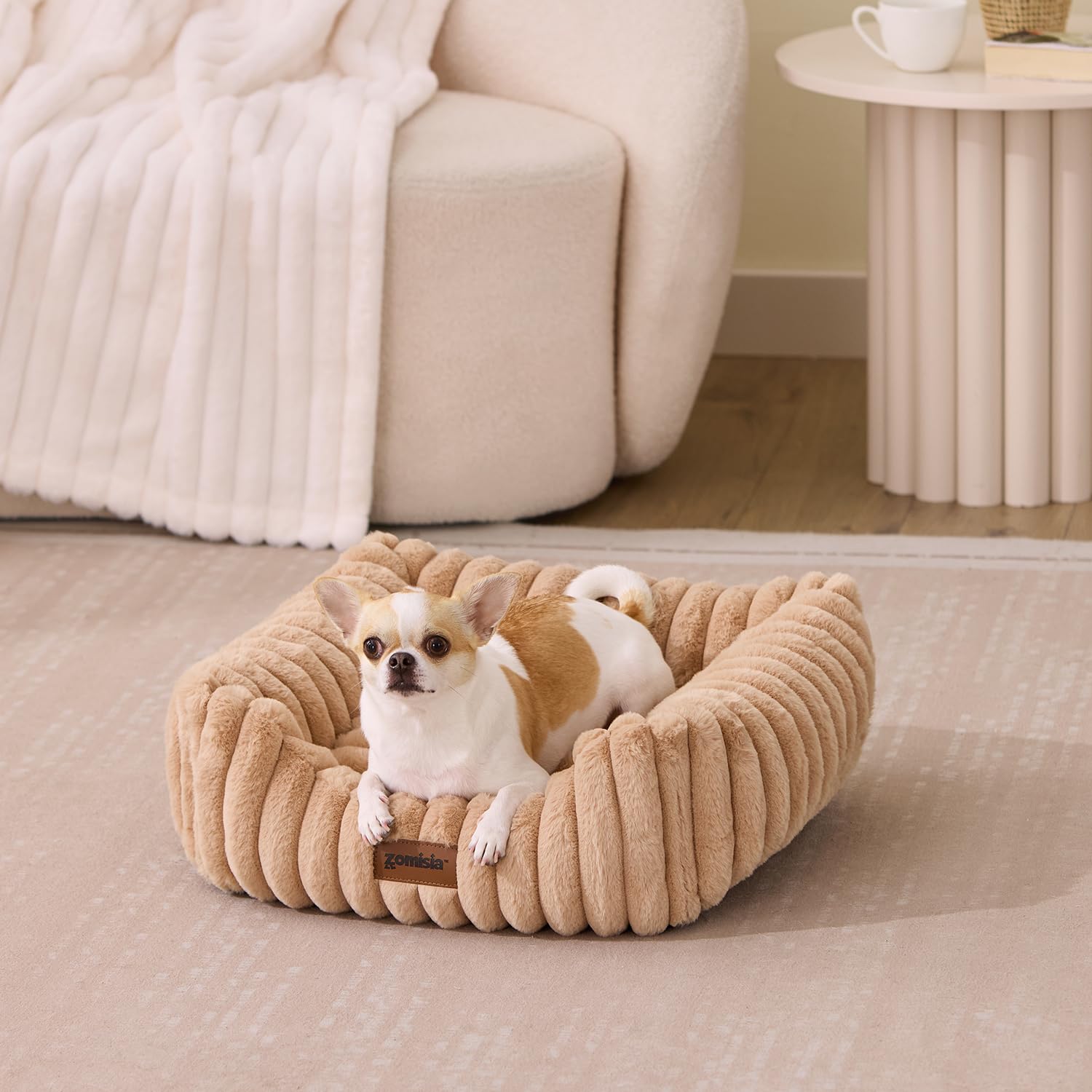 ZOMISIA Camas para perros pequeños, camas lavables para gatos de interior, cama ortopédica rectangular para cachorros con funda extraíble esponjosa, 20 x 19 x 7 pulgadas, color gris