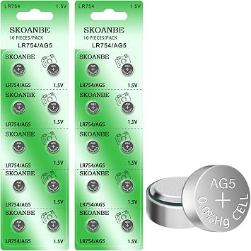 SKOANBE 20Packs AG5 LR754 LR48 1.5V Button Cell Watch Battery