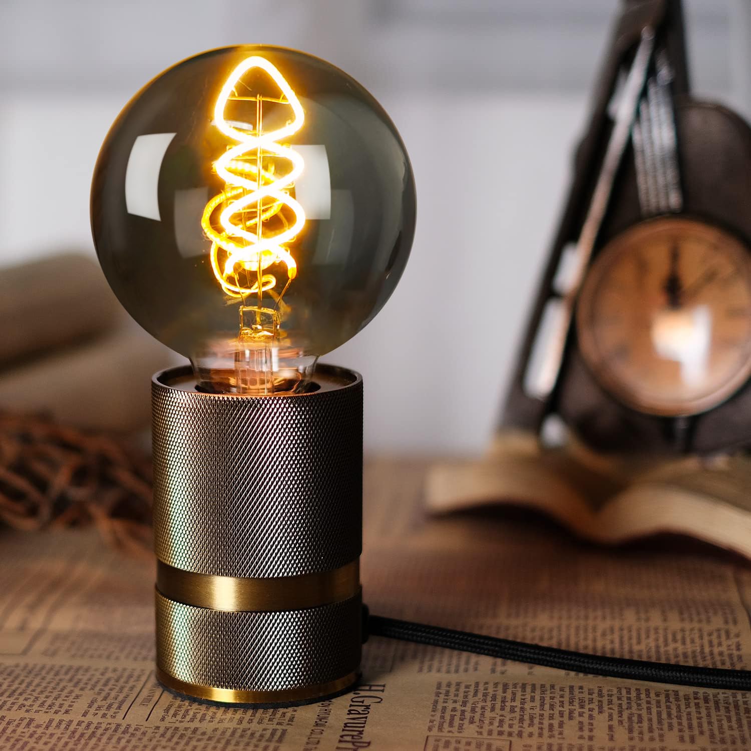 Bombilla LED Vintage E27, Edison LED Bombilla Regulable 4W (Equivalente a 40W) G80 360LM Luz Calida 2400K - Vidrio ahumado, Paquete de 6