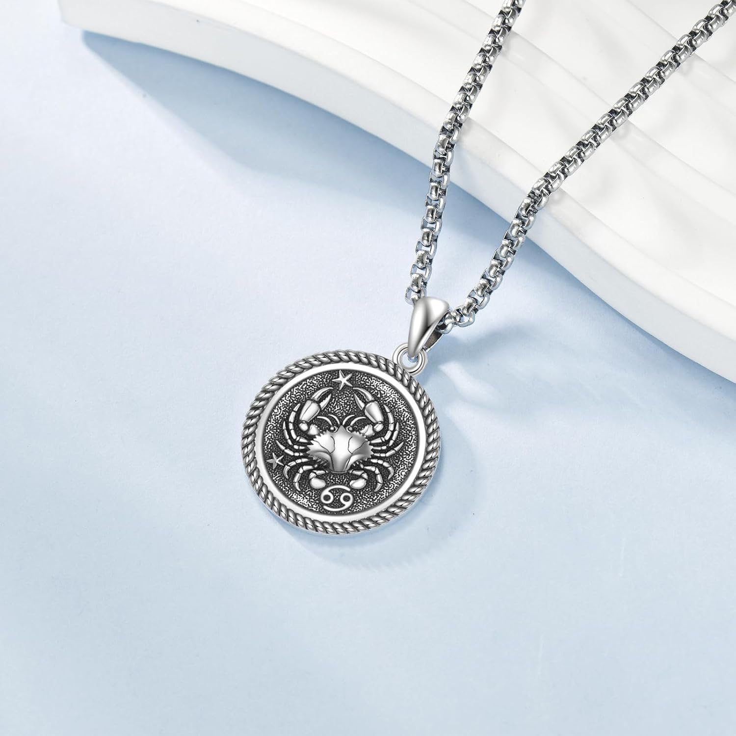 URONE Cancer Necklace 925 Sterling Silver Cancer Pendant And Chain Constellation Necklace Astrology Jewelry Birthday Gifts for Women Men