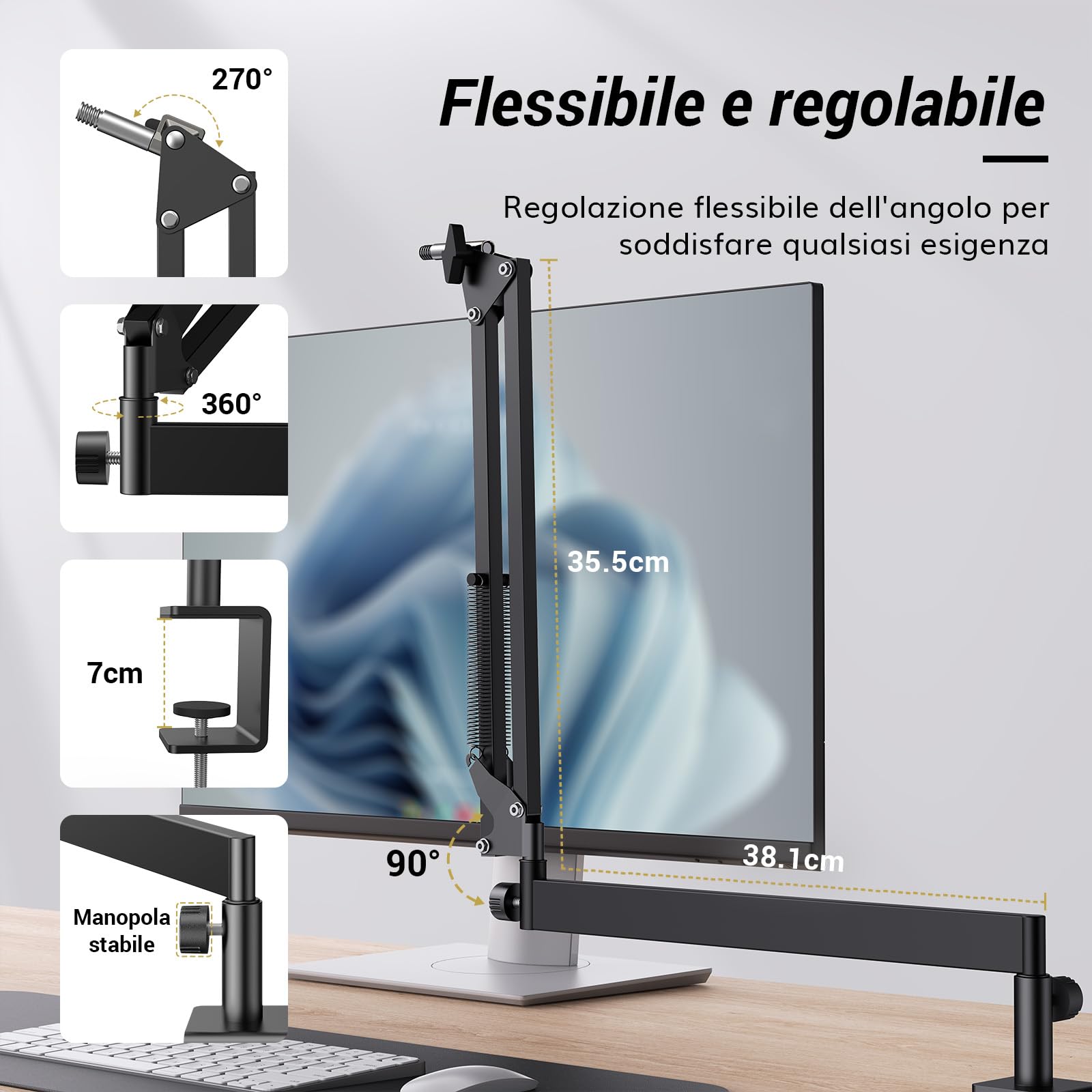 TONOR Braccio del microfono, Supporto per Micro a Basso Profilo per Podcasting/streaming, Completamente Regolabile a 360°, Ruotabile a 90° e Pieghevole per Podcast/Giochi, 38 cm +35 cm, Nero, T20LP