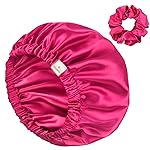 YANIBEST Adjustable Satin Bonnet Double Layer Hair Bonnet for Sleeping Bonnets for Women Hats Curly Natural Hair, Hot Pink
