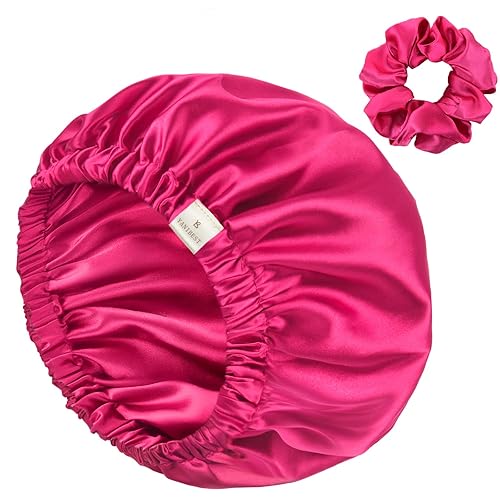 YANIBEST Adjustable Silk Bonnet Double Layer Satin Bonnet Hair Bonnet for Sleeping Bonnets for Women Hats Curly Natural Hair, Hot Pink - One Size - Hot Pink