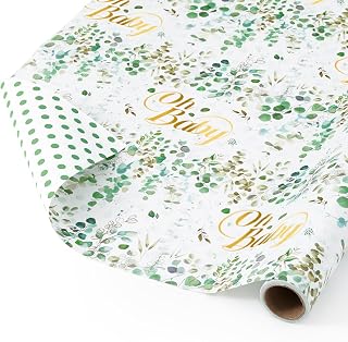WERNNSAI Green Sage Wrapping Paper - 1 Roll 17”x 9.8 ft Baby Shower Wrapping Paper Green Flower Gift Packing Supply Wedding Bridal Shower Wrap Decor Favor for Baby Girls Birthday Festival Party
