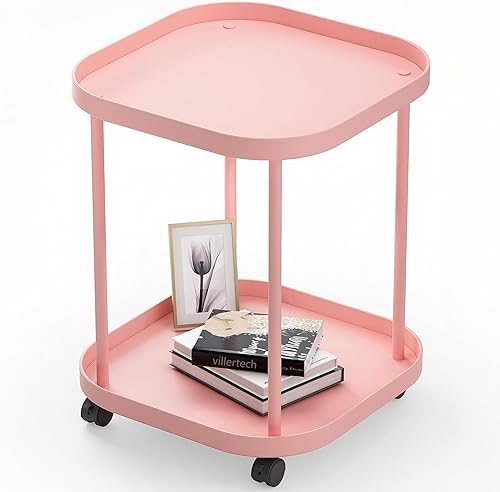 Miniatura 24 de Mesa auxiliar con ruedas, mesa auxiliar para sala de estar, sofá móvil de plástico, mesita de noche pequeña, dormitorio, color blanco (paquete de 2)