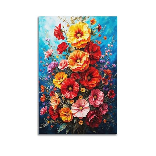 Hollyhock Flower Plant Poster Wall Art Picture Painting Canvas Prints