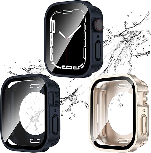 Vista 62 de 2 Pack 2 in 1 Waterproof Case for Apple Watch Series SE 6 5 4 44mm, Straight Edge PC Front & Back Bumper with Tempered Glass Screen Protector 360