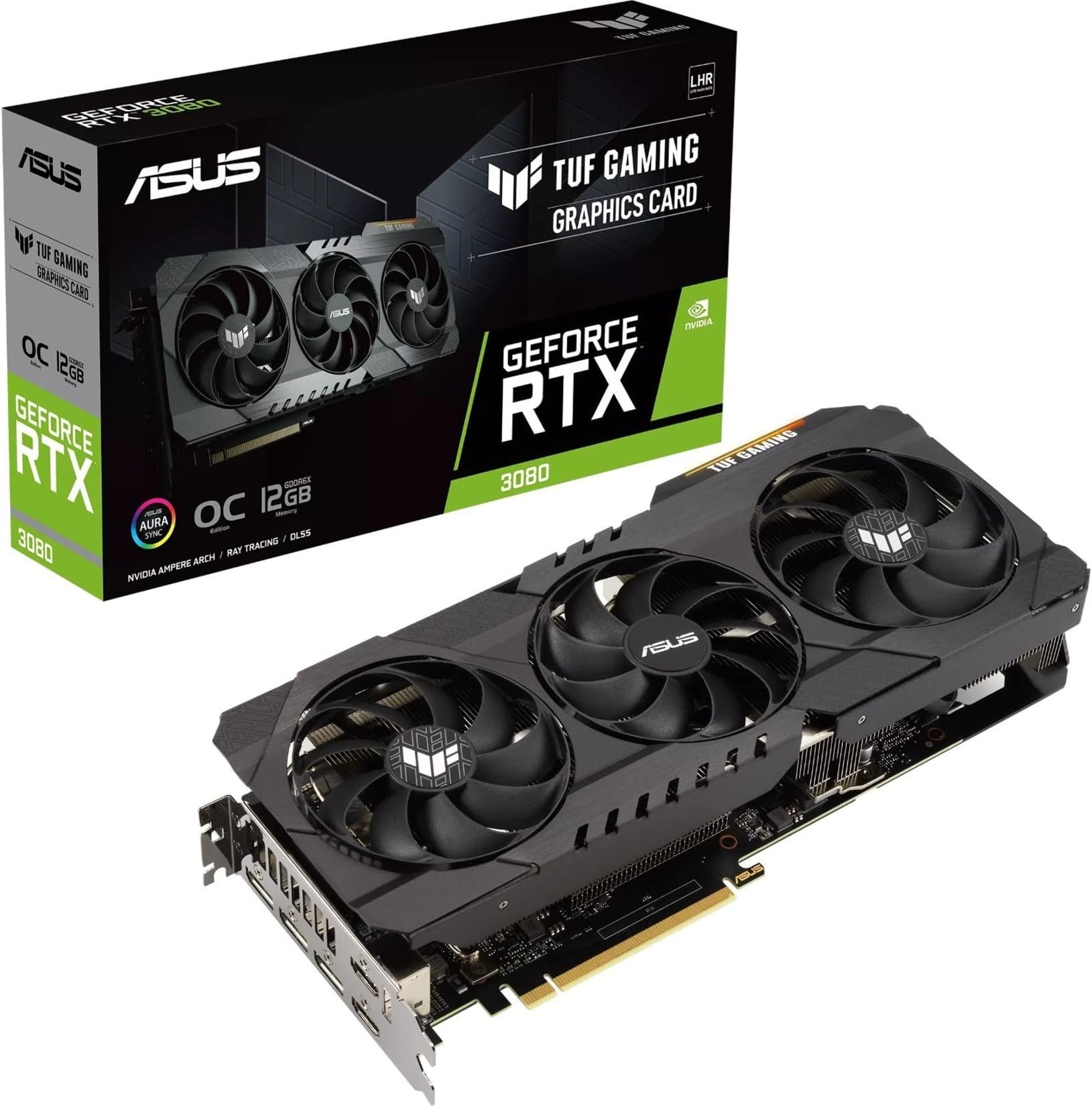 TUF Gaming NVIDIA GeForce RTX 3080 OC Edition Graphics Card (PCIe 4.0, 12GB GDDR6X, LHR, HDMI 2.1, DisplayPort 1.4a, Dual Ball Fan Bearings, Military-Grade Certification), 3 Year Warranty