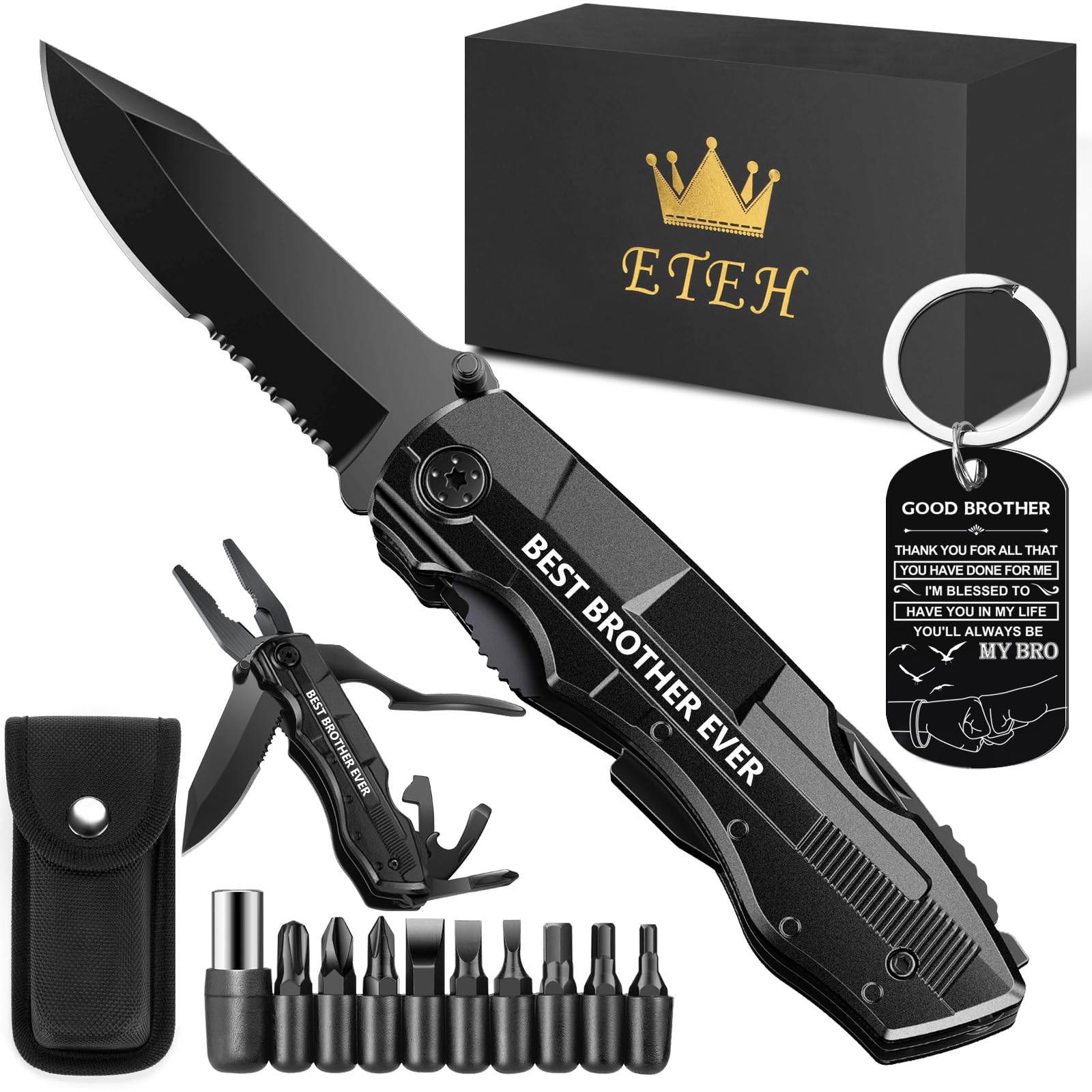 Gifts for Brother from Sister Friends,Birthday Christmas Brother Gifts,Multitool Knife "BEST BROTHER EVER",Multi tool for Climbing,Camping,Cycling,