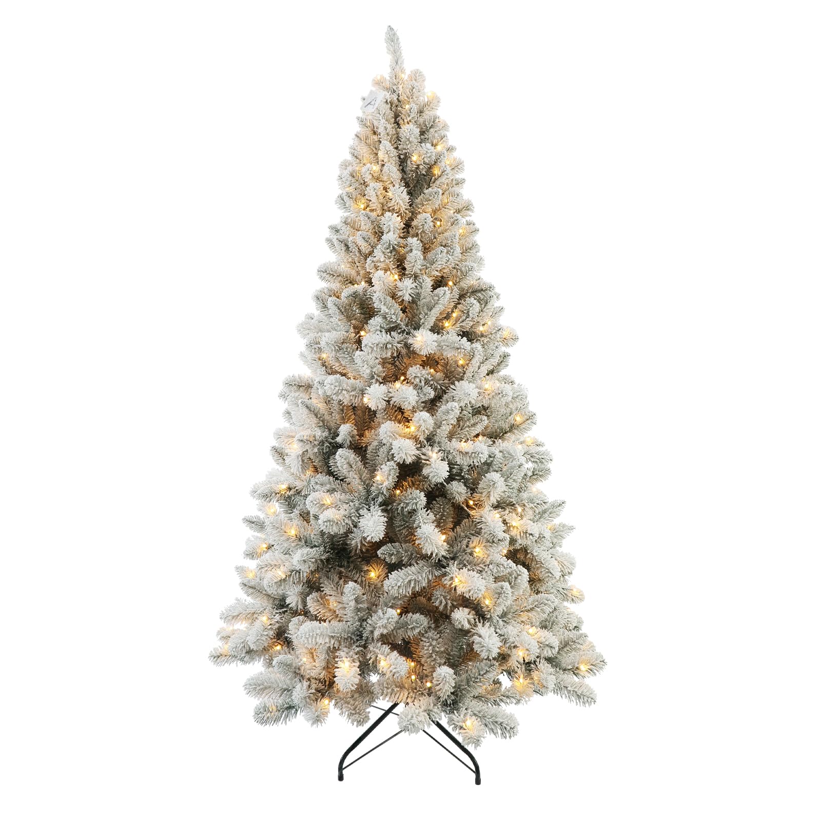 Prelit Christmas Tree With Lights 6ft - Premium Snow Flocked Artificial Xmas Tree, With 874 Branch Tips and 250 Warm Lightsm, Support Automatique,Perfect Choice for Christmas Decorations,White