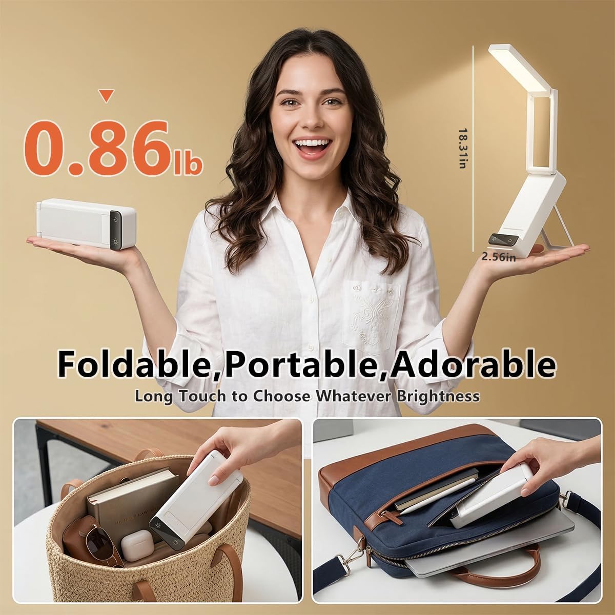 LED Desk Lamp for Office Home & Battery Operated Lamp Rechargeable Lamp Foldable & Portable Light, LED Desk Light Strip, 3 Brightness Dimmable Small Desk Lamp Wireless Reading Lamp10000mAh(with Clock)