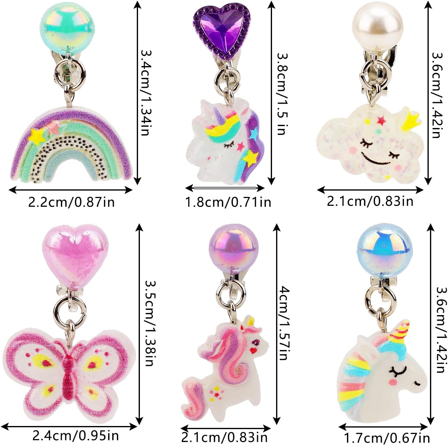 6 Pairs Colorful Clip on Drop Earrings Set, Resin No Pierced Design Kids Child Dangle Earrings Cute Butterfly Ear Clips for Children Toddler Party Daily Wearing Princess Jewelry - Image 2