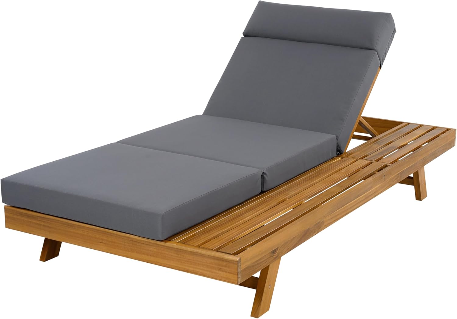 Merax Acacia Wood Chaise Lounge Chair Outdoor Set of 4, Patio Recliner with 4 Position Adjustable Backrest and 4" Thick Four-fold Cushion