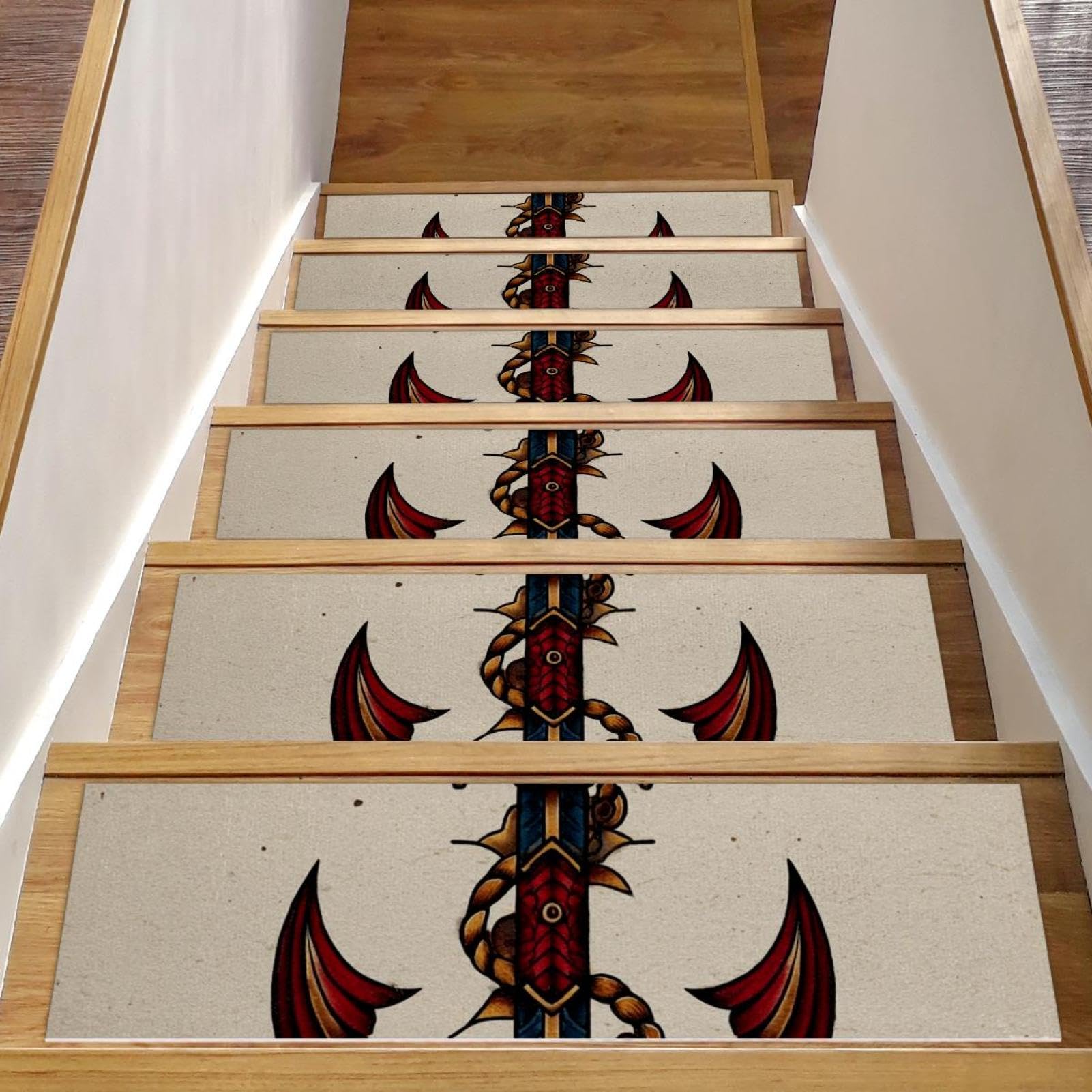 Tapis d'escalier pour marches en bois décoration bord de mer lot de 15