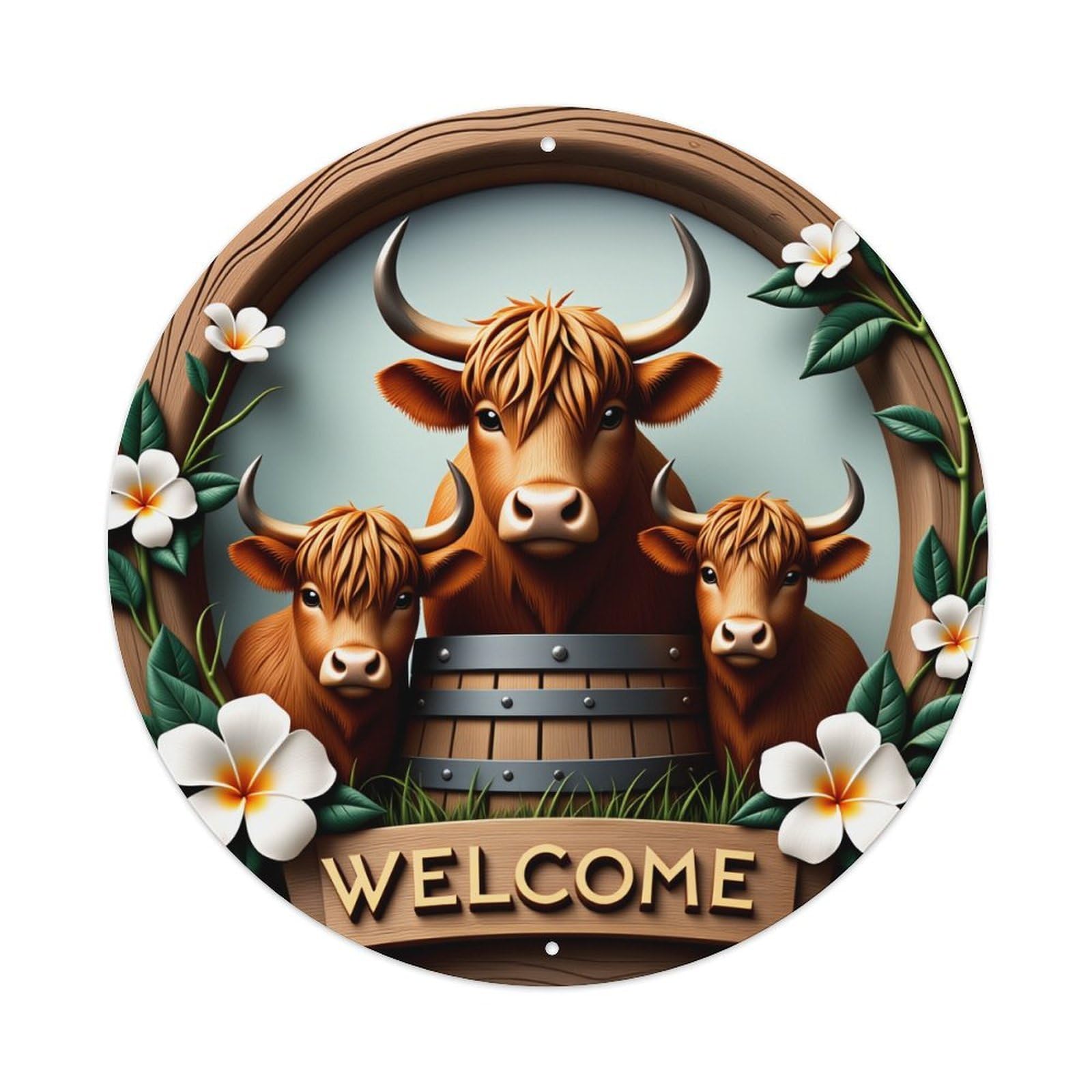 Cow Family Welcome Sign Round Tin Sign Vintage Metal Poster Retro Bar, Home, Man Cave, Kitchen, Laundry Room Wall Art Decor Gift 8x8Inch