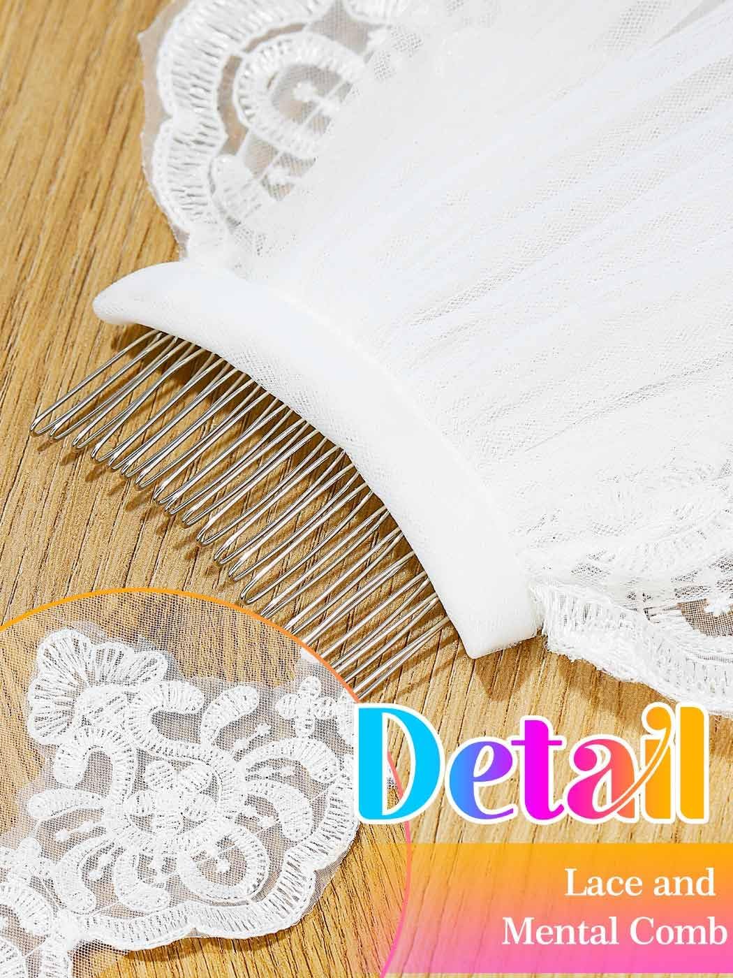 HEREAD Lace Bridal Veils Long Cathedral Chapel Length Bride Wedding Tulle Veil with Comb for Women