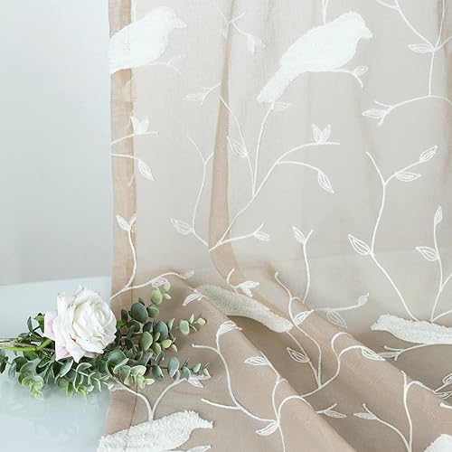 Miniatura 4 de VOGOL Cortinas de puerta francesa para puertas, cortinas semitransparentes con bolsillo para barra para puertas delanteras, cocina y sala de estar,