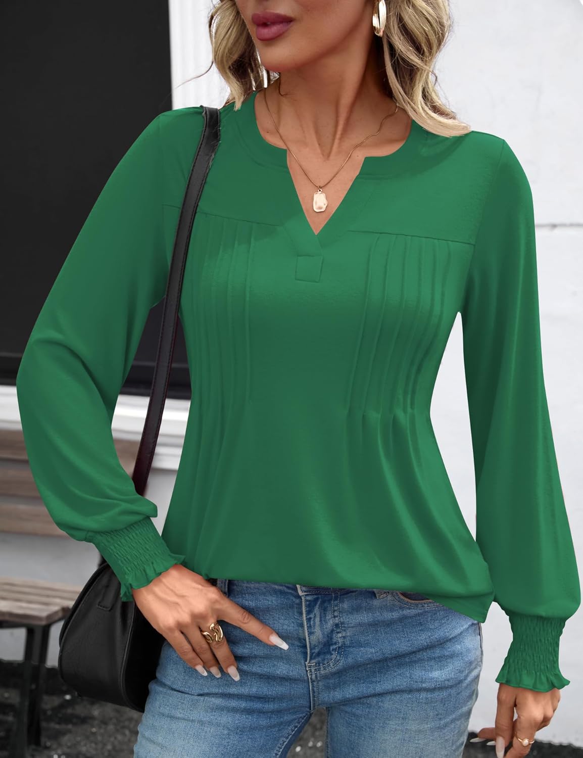 Ivicoer Long Sleeve Shirts for Women V Neck Pleated Blouses for Women Dressy Casual Fall Ladies Top 2025 - Image 5