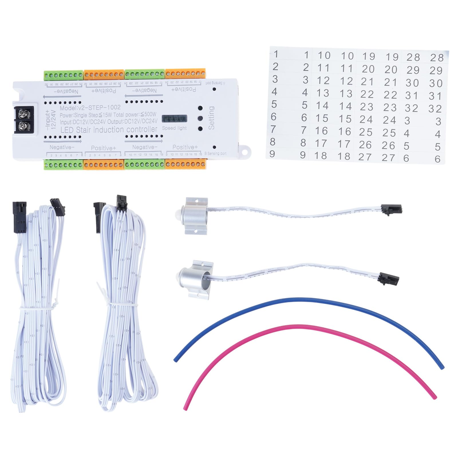 Hsioluted Automatic 12V 24V LED Motion Sensors 32 Channels Sensors Ladder Step Light Controller for Indoor Staircase Lighting Stair Light Controller