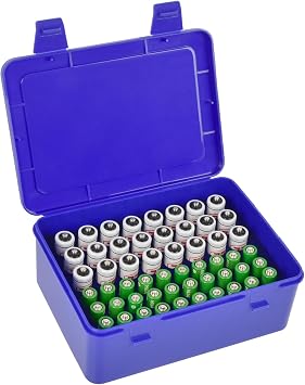 FULLCASE Battery Storage Organizer Holder Holds 54 AA AAA Batteries, Box Cases Garage Container, Home Drawer Organization Dispenser Case Only Blue