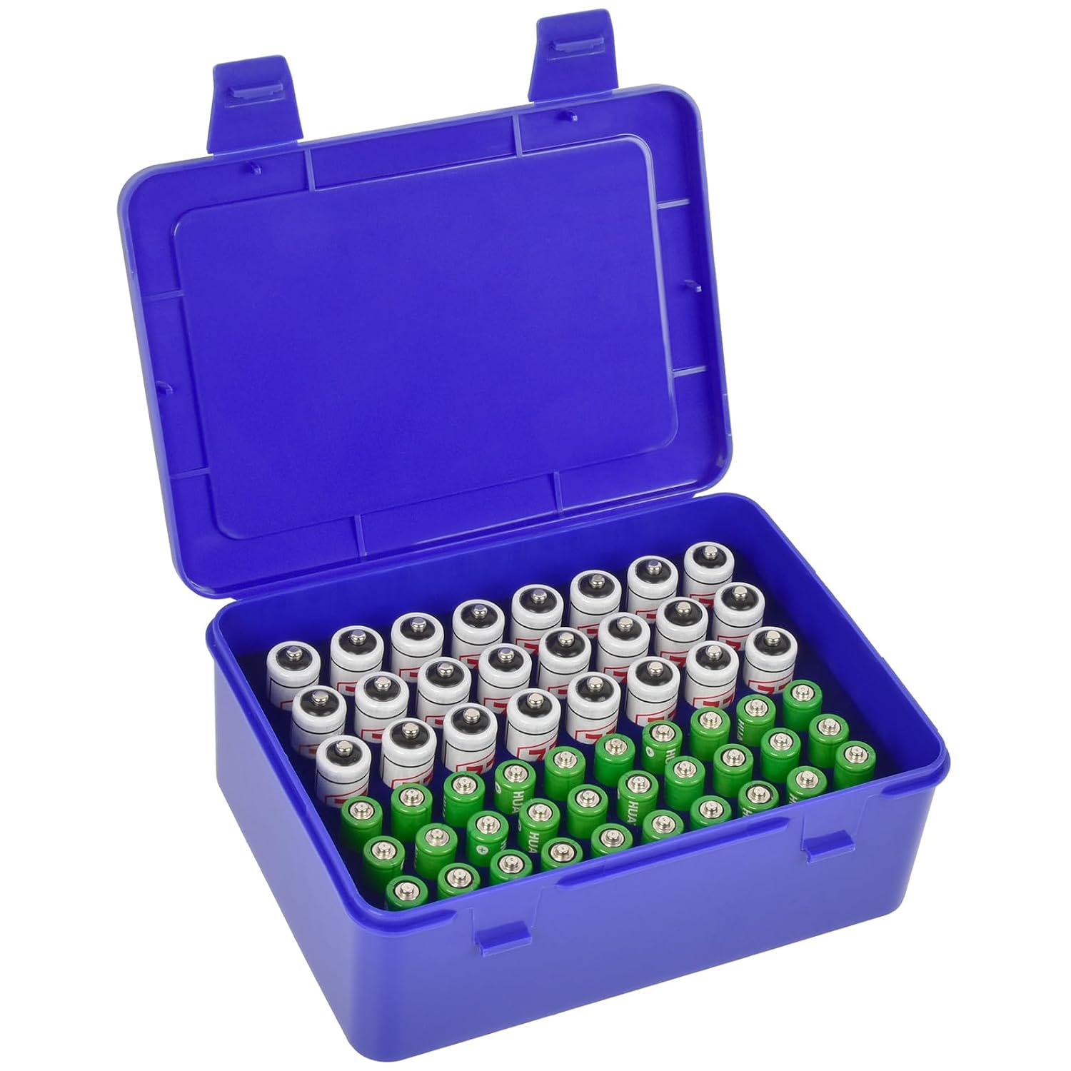 FULLCASE Battery Storage Organizer Holder Holds 54 AA AAA Batteries, Box Cases Garage Container, Home Drawer Organization Dispenser (Case Only) Blue