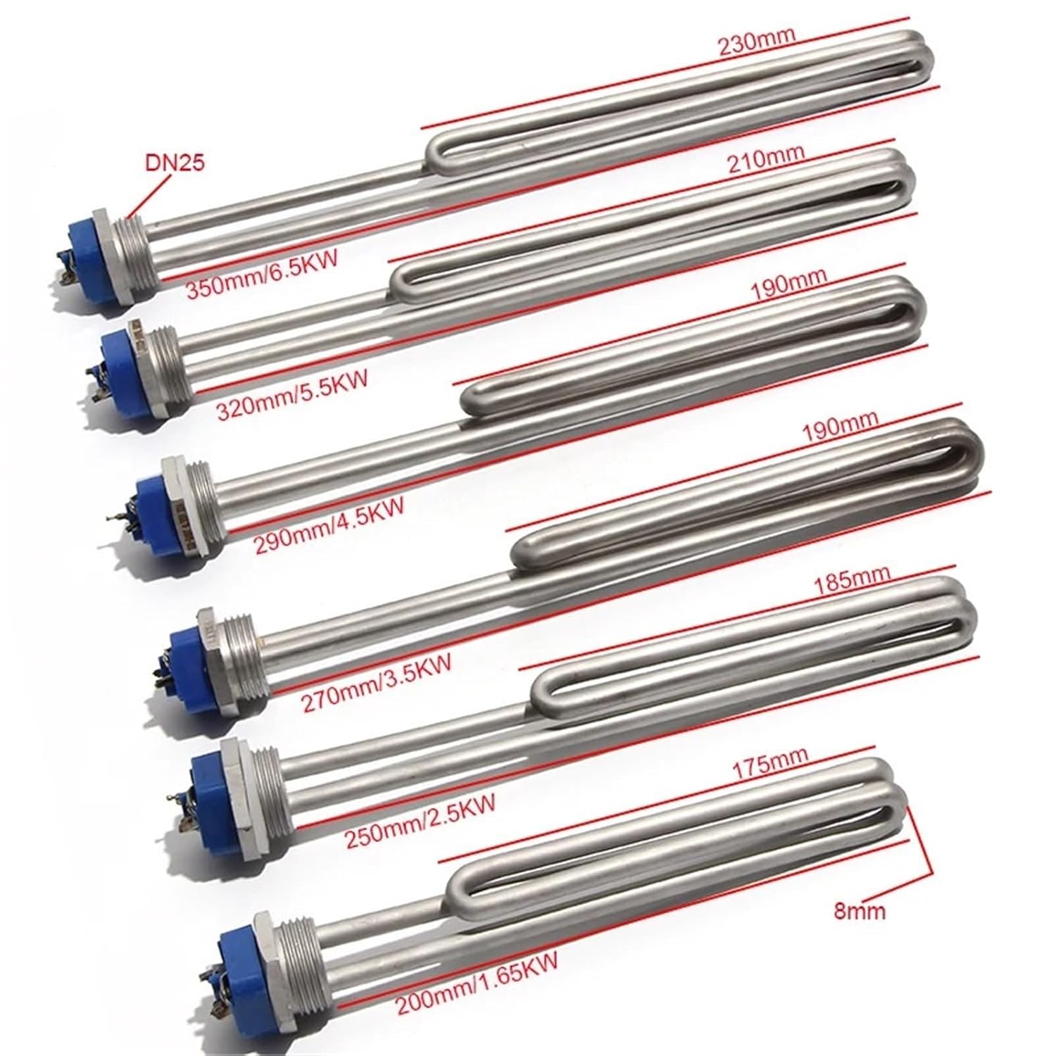 1Inch DN25 NPT 220~240V Density Tubular Heating Element 304 Stainless Steel Heater Heaters Tube 1Pcs(5.5KW 320mm)