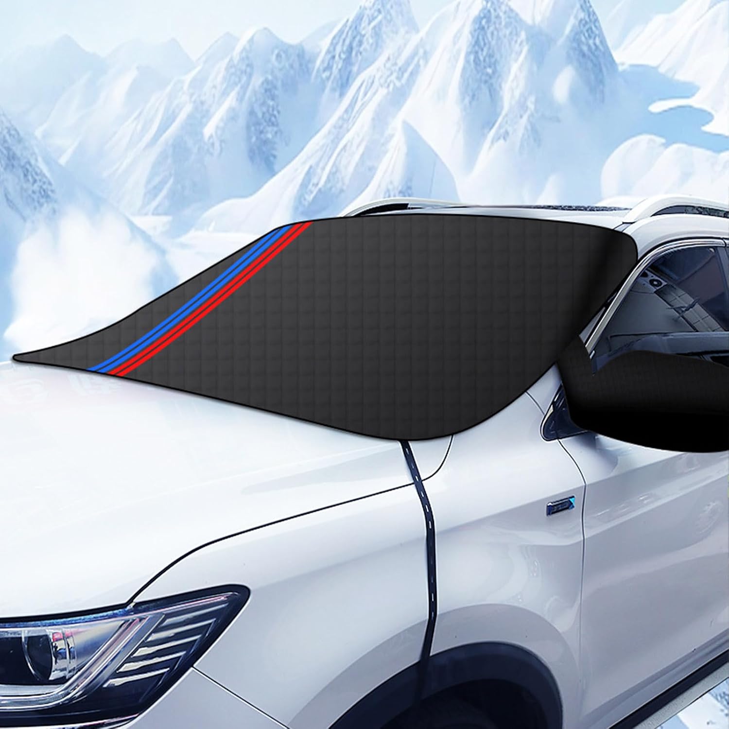 Car Windshield Snow Cover Universal - Frost and Ice Rain Protective Cover, Waterproof and Non Freezing, Anti Theft Design, Easy Installation (Black 202MM*104MM)