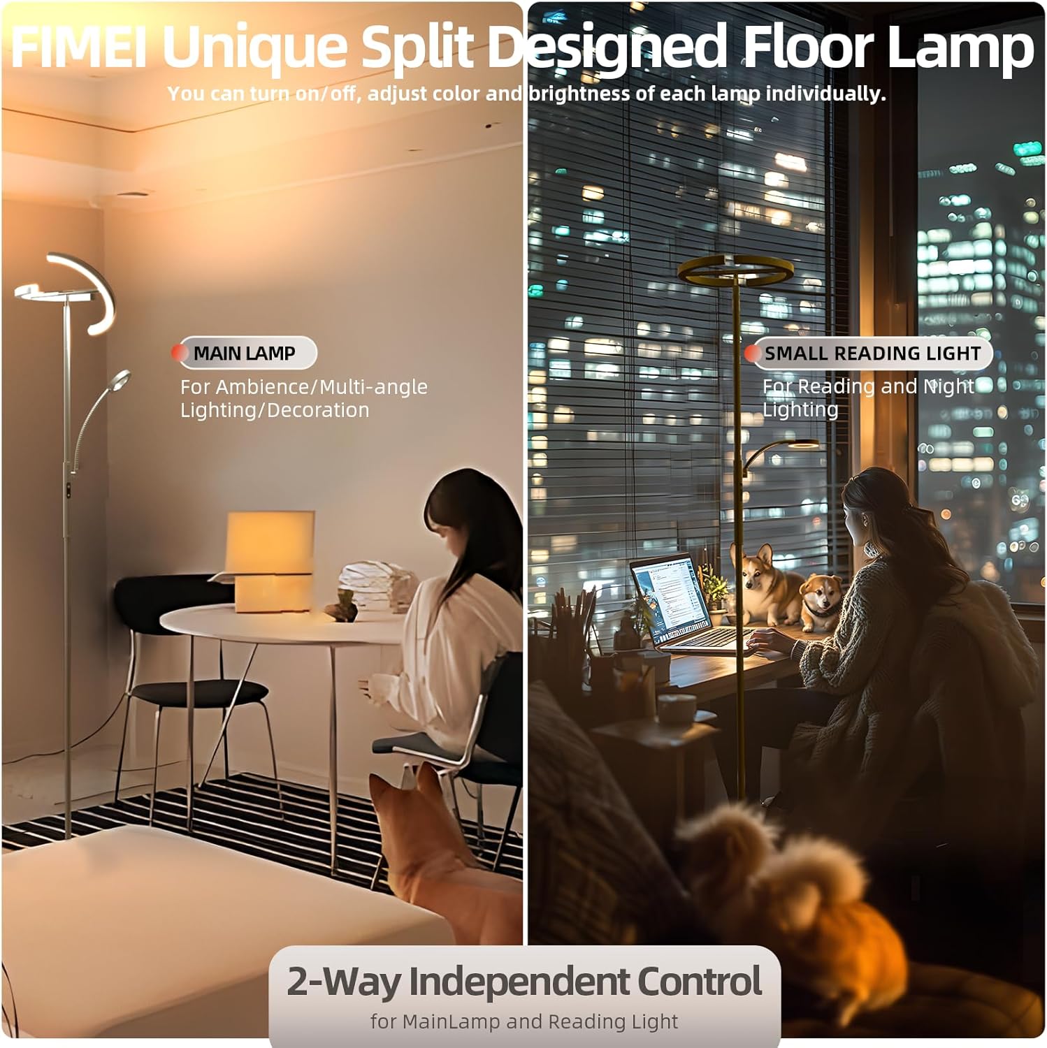 FIMEI Split LED Floor Lamp dimensions and rotatable light features