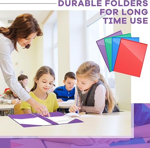 Miniatura 5 de Carpetas de plástico resistentes con bolsillo frontal transparente, carpetas de 2 bolsillos con 3 puntas, carpetas de bolsillo con tacos y ranura