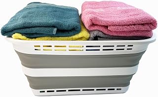 SAMMART Collapsible Laundry Basket (42L Collapsible Laundry Basket with Holes (White/Grey))