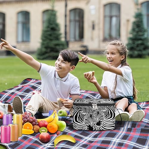 Miniatura 3 de Bolsa de almuerzo aislada con estampado de animales de cebra, reutilizable, bolsa cuadrada de comida para adultos y hombres, lonchera para trabajo,