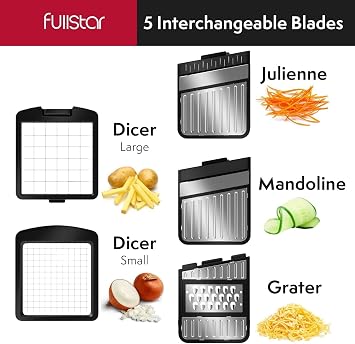 Fullstar PRO XL Vegetable Chopper & Mandoline Slicer - 6 Stainless Steel Blades - Dicer, Julienne Cutter & Grater - Dishwasher Safe, BPA-Free (Master 6-in-1, SS Black)