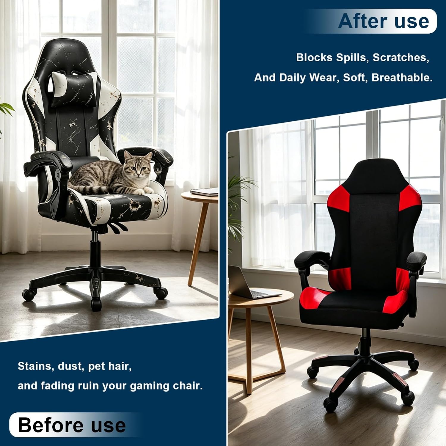 Gaming Chair Covers Only,Thick Breathable Mesh Cat Scratch Proof | Soft,Wear Resistant,Stretch Fit,Washable,Gaming Chair Seat Cover with 2Pcs Armrest Cover,Black-red