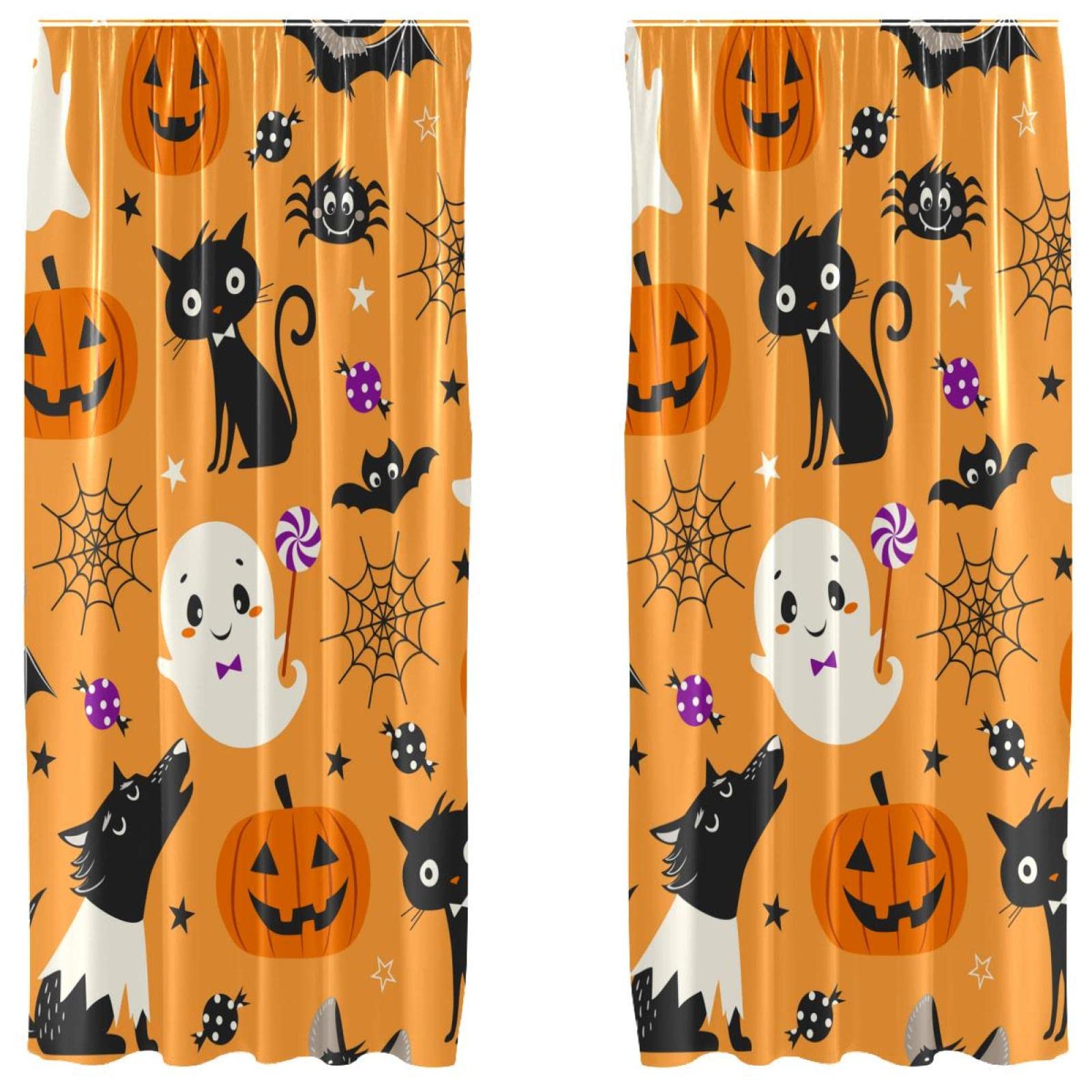 Cortinas de gato de Halloween en juego de 2 paneles decorativos de 55x84"