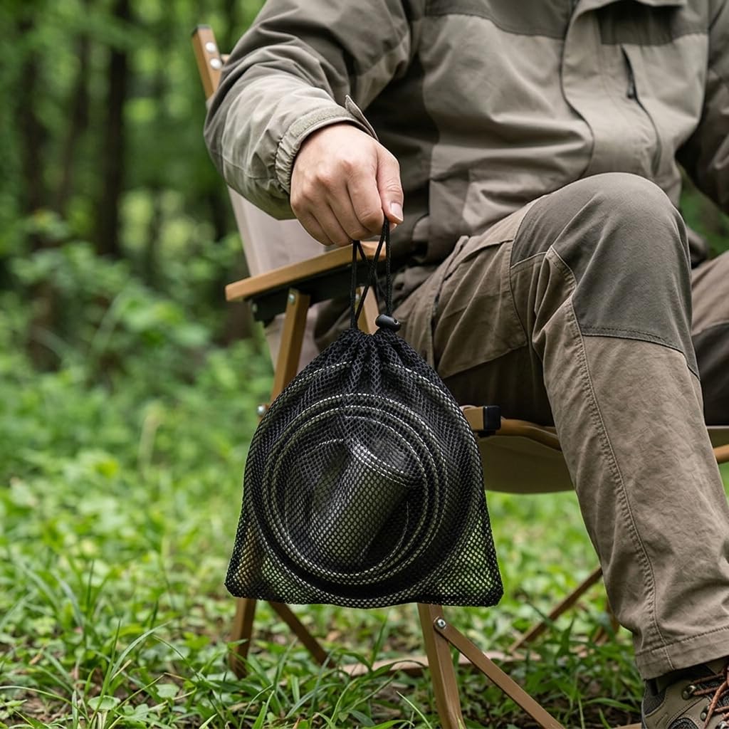 Set Vaisselle Camping Métal, Couvert Pliable and Bols Tasses, Sac Rangement en Mesh, pour Randonnée Pique-Nique