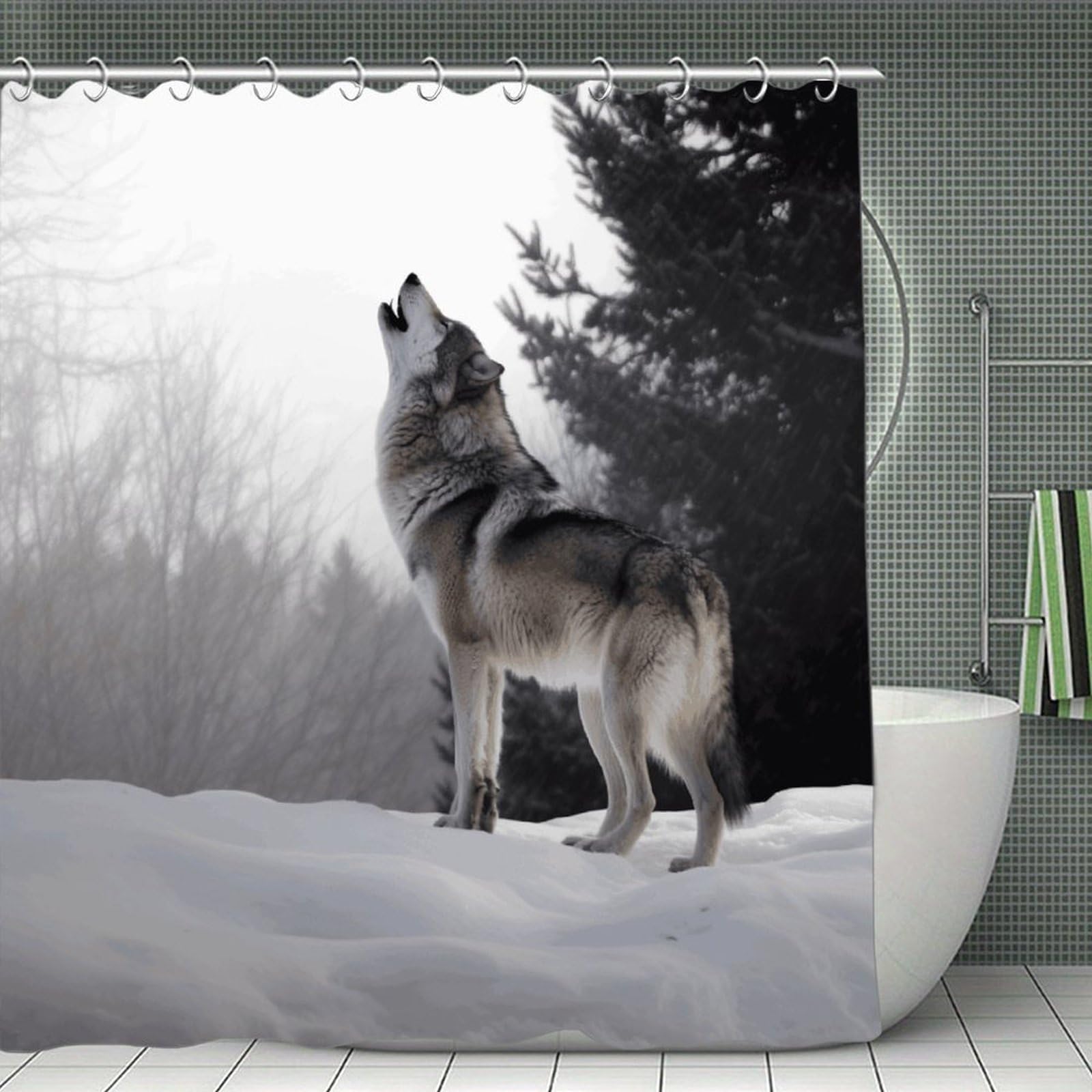 VstaDank Howling Wolf Shower Curtain Waterproof Bathroom Curtain with Hooks Luxury Weighted Bath Curtains for Bathtubs Showers Room Dividers Decorative Shower Curtains 71x71 in