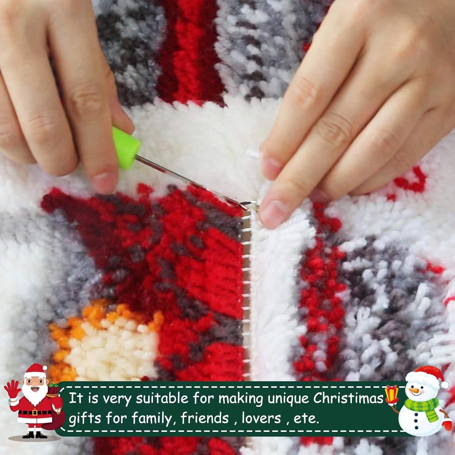 LAPATAIN Latch Hook Kits for DIY Throw Pillow Cover,Needlework Cushion Cover Hand Craft Crochet for Great Family 17X17inch Christmas Hat